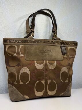 Vintage Coach Suede Leather Metallic C Hobo Shoulder Bag